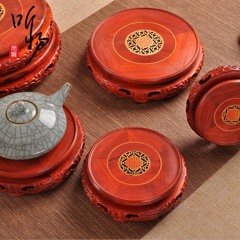 红檀木圆形花瓶花盆聚宝盆鱼缸茶壶奇石盆景家居摆件底座实木托架,家居饰品,木雕,淘宝优惠券,粉丝福利购,淘宝优惠卷