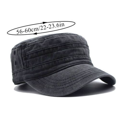 Fashion Washed Cotton Flat Top Military Cap Adjustable Outdo