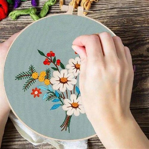 Flower Pattern Hand Embroidery Beginners Kit Embroidery