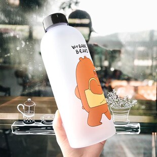 Water Bottles Cute Panda Bear Cup 1000ml With Straw Transpar