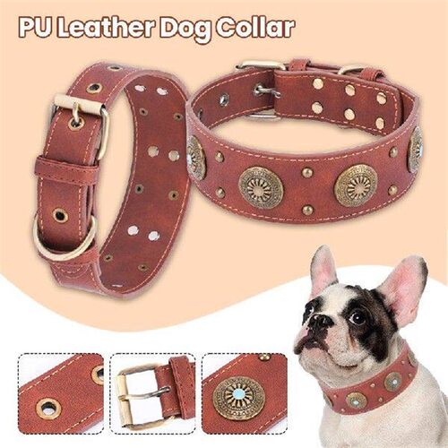Heavy Duty PU Leather Dog Collar Handcraft High-end Retro