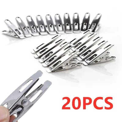 20Pcs Stainless Steel Clothes Pegs Washing Clips Household C