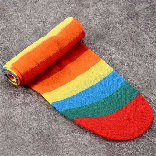 Colorful Rainbow Striped Socks Over The Knee Clown Striped