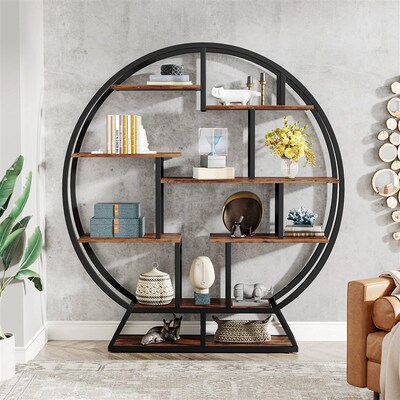 Tribesigns Bookshelf, Round Bookshelves Etagere Bookcase, 63