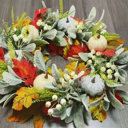 Seasonal Home Decor Rustic Fall Pumpkin Wreath with Maple