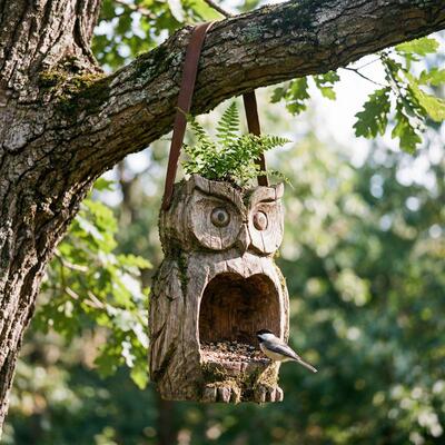 Rustic Owl Bird Feeder & Planter乡村猫头鹰喂鸟器花盆花园装饰
