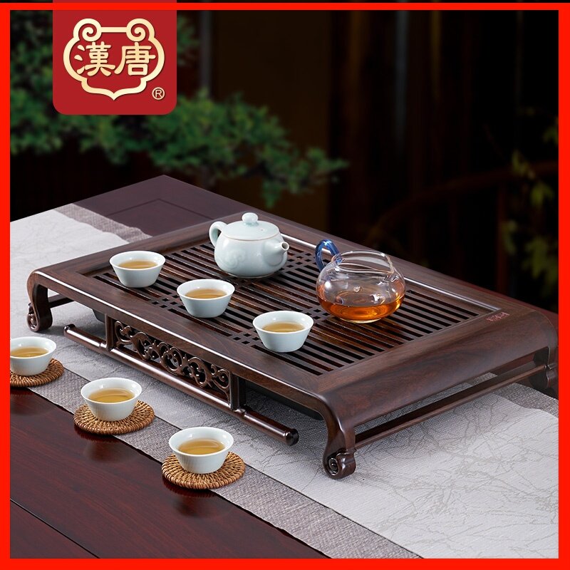 汉唐茶盘 黑檀木绿檀木花梨木茶具茶盘实木抽屉储水茶海功夫茶台
