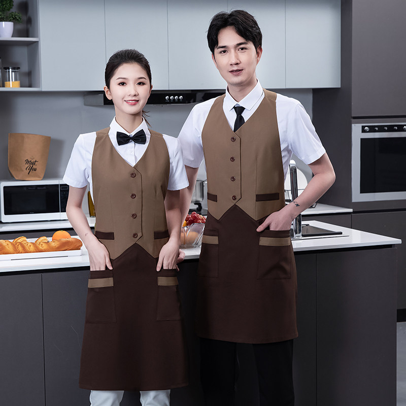 咖啡厅服务员工作围裙挂脖KTV水吧台西餐酒奶茶烧烤马甲男女定制