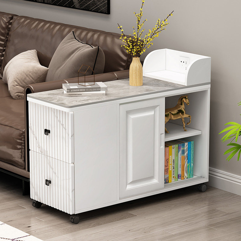 沙发边几角几可移动带插座茶水柜子侧边扶手柜茶桌家用岩板缝隙柜