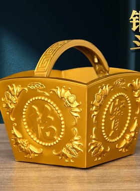 黄铜铜斗四方纳财金蟾日进斗金方斗摆件招财进宝家居店铺开业礼品