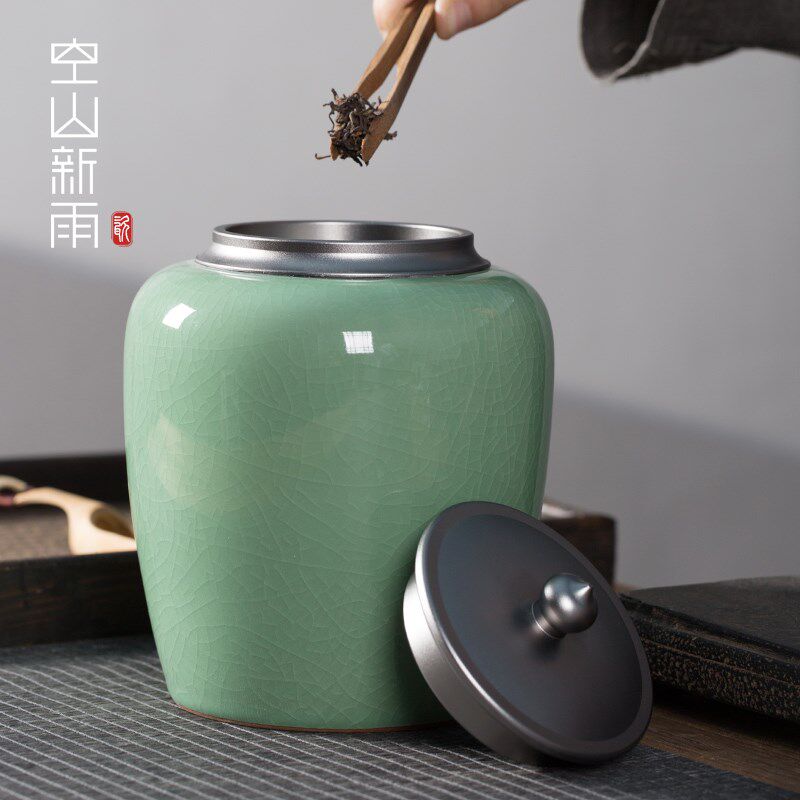 大号茶叶罐密封罐陶瓷家用龙泉青瓷高档精品手工茶罐存储罐包装盒