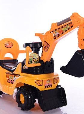 儿童电动挖掘机可坐可骑玩具大号钩挖机滑行推土工程车宝宝挖土机