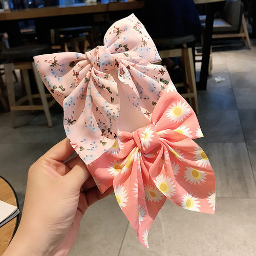 Polka Dot Floral Print Hair Clips Girls Daisy Bow Hairpin Pa