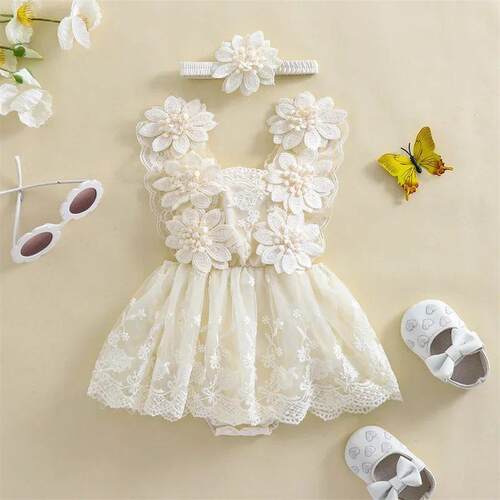 0-24 Months Baby Girl Romper Dress Outfit Flower Embroidery