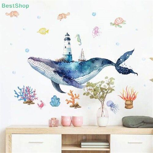 1pc Cartoon Cute Whale Seaworld Wall Stickers For Kids Room