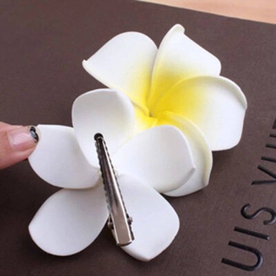 Sunny Bright Plumeria Seashore Flower Foam Hair Clips 3 Size
