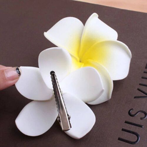 Sunny Bright Plumeria Seashore Flower Foam Hair Clips 3 Size