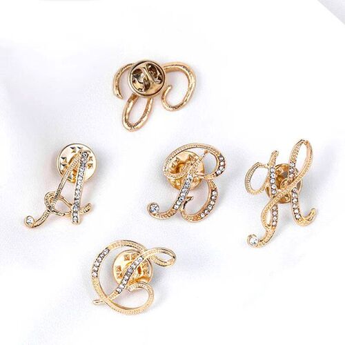 New Rhinestone Crystal Brooch Pin English Letter Lapel Pin S