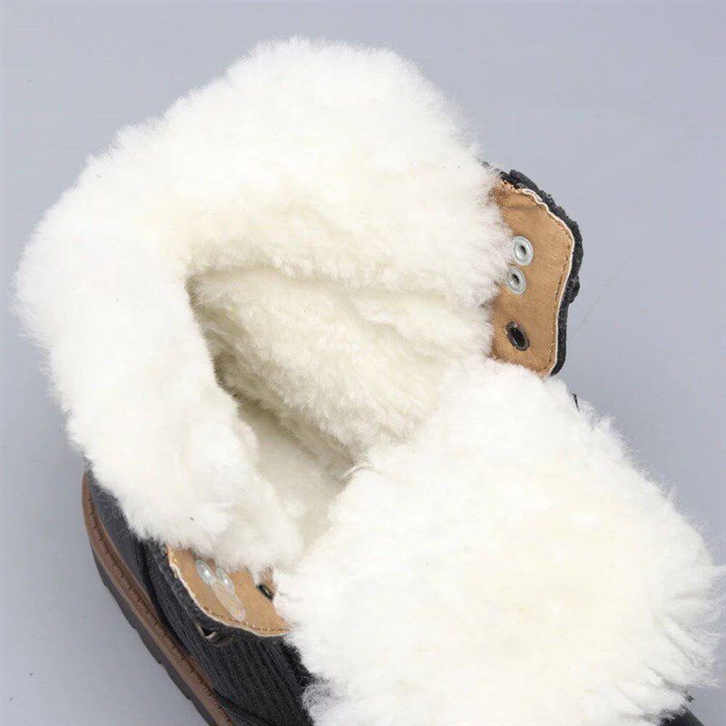 Natural Wool Winter Boots Genuine Natural Cow leather Warmes