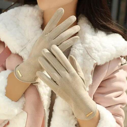 New Winter Padded Warm Gloves Vintage Solid Color Suede Can