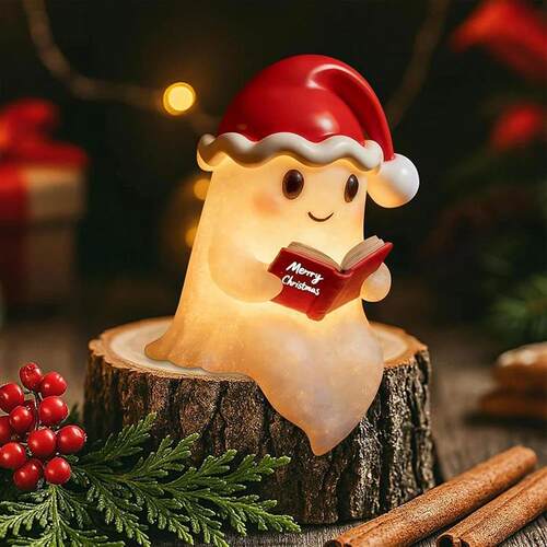 Cute Ghost Reading Book Lamp Ornament Book Lovers Halloween