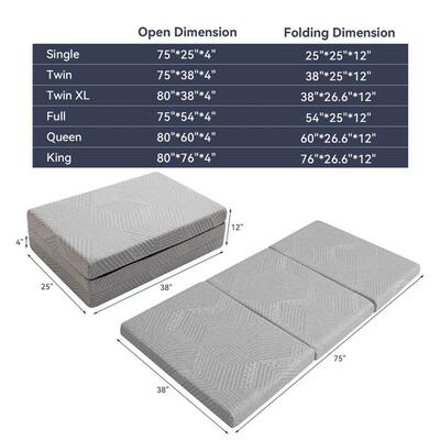 Hcore Folding Mattress, Foldable Memory Foam Mattress with B