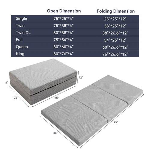 Hcore Folding Mattress, Foldable Memory Foam Mattress with B