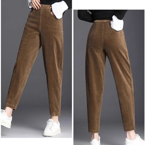 Women Thick Plush Corduroy Pants 2021 Winter Casual Solid Co