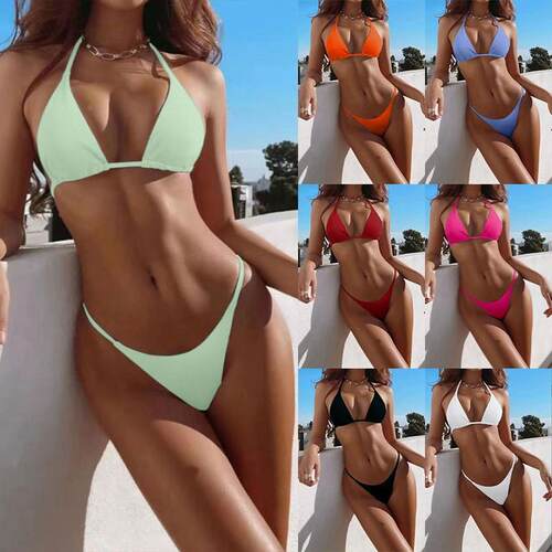 Lace up neckline bikini women's split body swimsuit