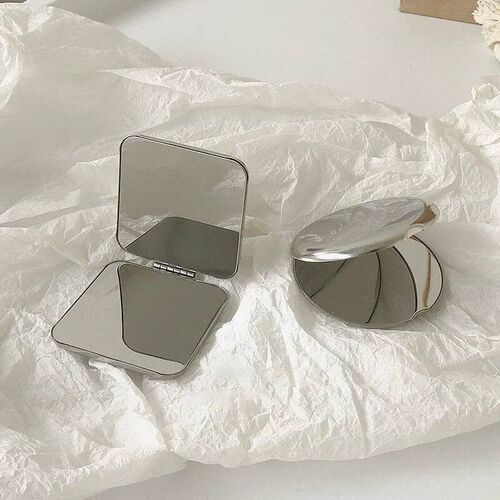 1pcs Portable Women Stainless Steel Makeup Mirror Hand Pocke