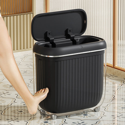 感应垃圾桶 IPX5级防水内外桶全自动卫生间夹缝带盖感应垃圾桶