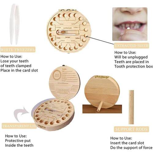 Wooden Baby Tooth Storage Box Kids Teeth Wood Box Organizer