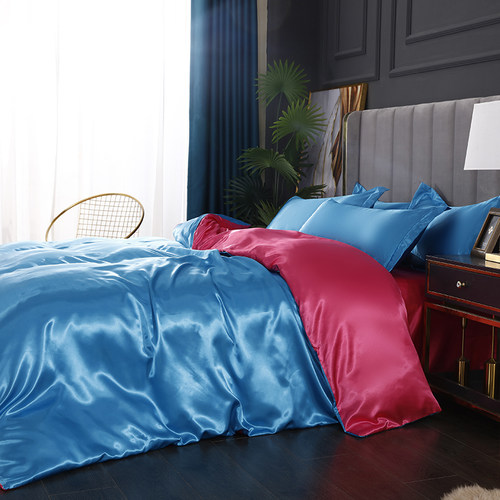 Solid Color Bedding Set  Rayon Satin Duvet Cover Set Washed