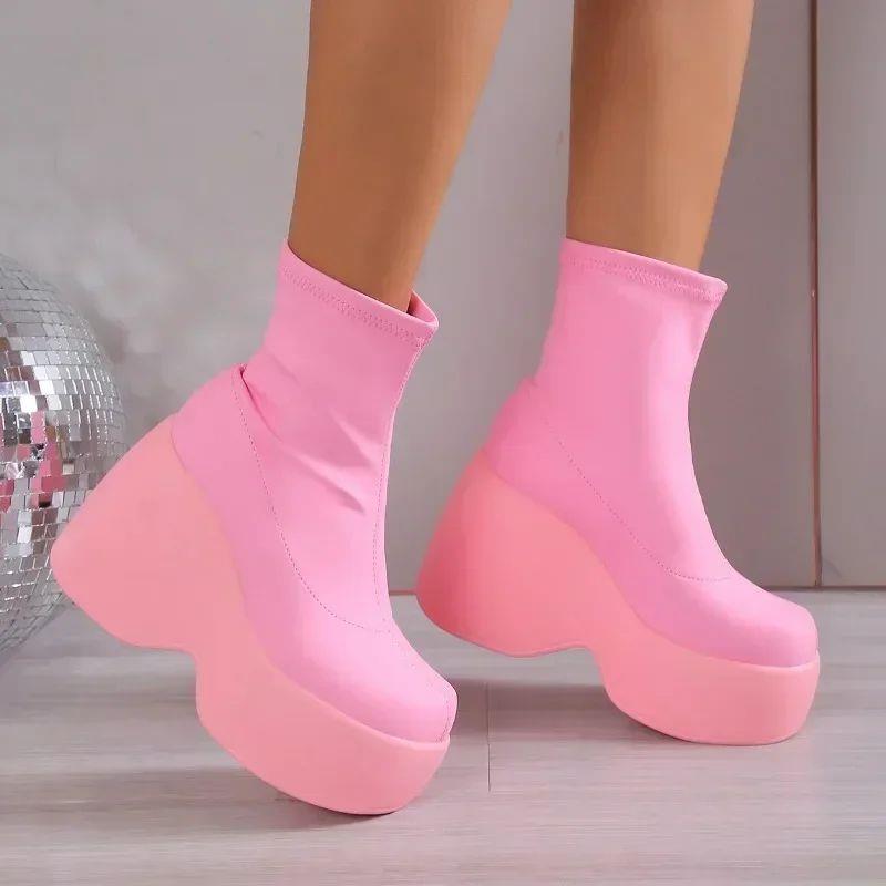 Platform Shoes for Women 2023 New Round Toe Boots Plus Size图片