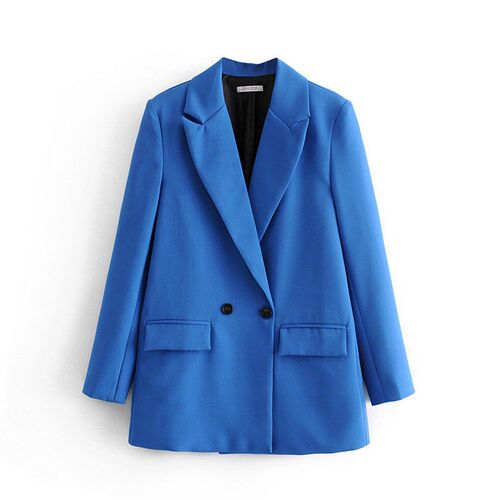 Women Chic Office Lady Double Breasted Blazer Vintage Coat F