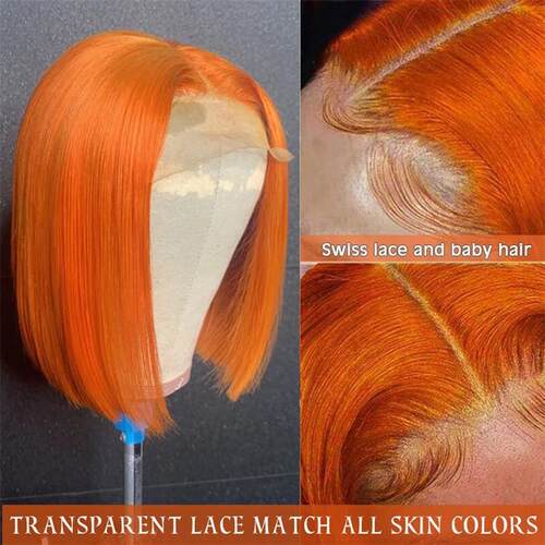 Short Bob Wig Ginger Orange Lace Front Human Hair Wigs For W