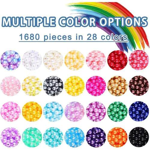 1680PCS Pearl Beads Kit 28 Colors 6mm Round Pearl Beads Brac