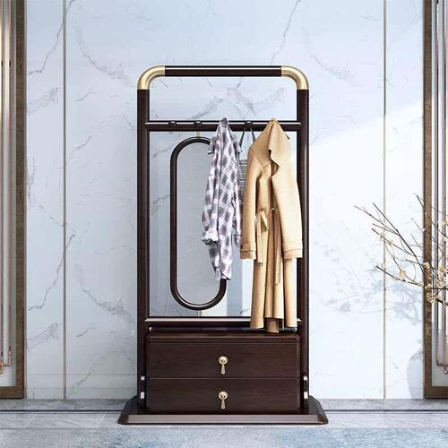 Solid Wood Coat Rack Floor-Standing Bedroom Drying Mirror Ho