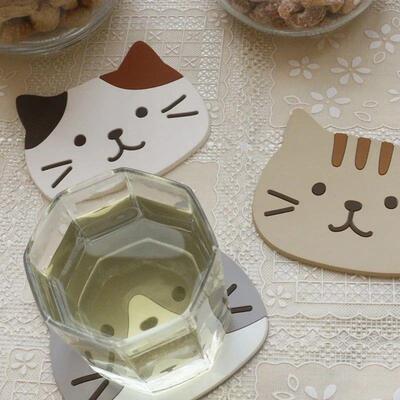 Cartoon Cat Themed Drink Coasters Reusable Silicone Heatproo