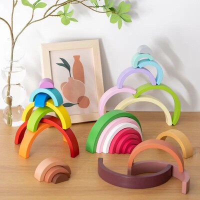 Hot Arch Bridge Rainbow Building Blocks Kids Montessori Educ