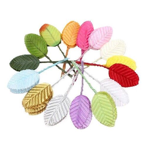 50Pcs Artificial Silk Green Leaves Fake Rose Wire Crafts