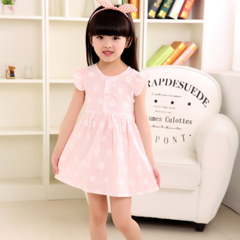 Girls Dress 2025 Summer Kids Cotton Linen Floral Vest Dress图片