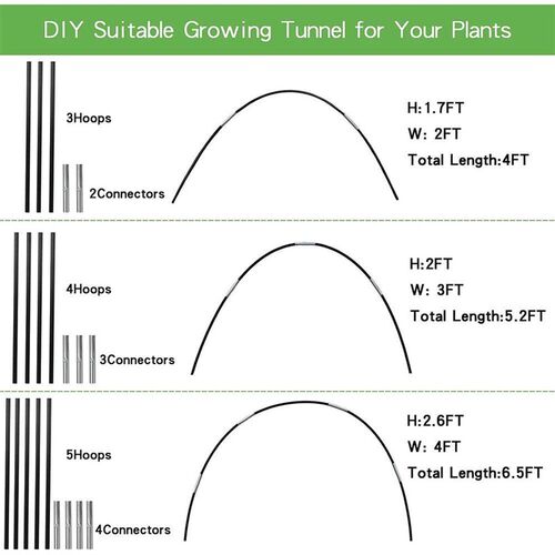 Greenhouse Hoops Grow Tunnel for Raised Beds Rust-Proof Fibe
