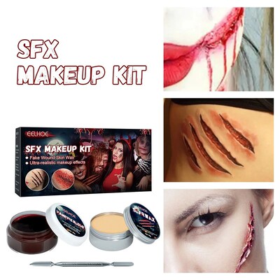 Makeup Kit with Fake Blood Gel Wound Cosmetic with Double-En