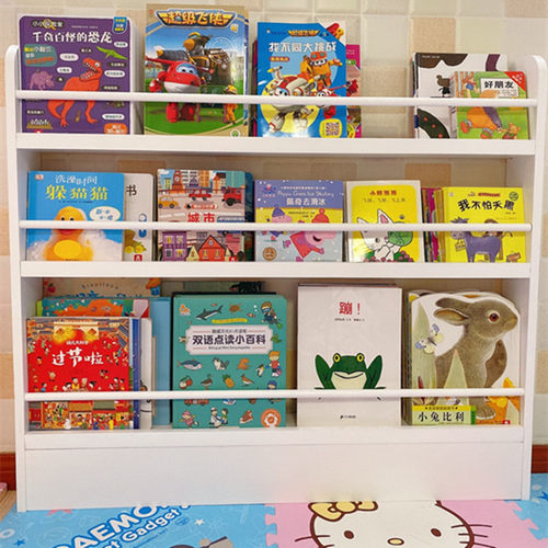 儿童实木落地环保白色书架墙墙壁架免打孔多层大容量书柜学生家用