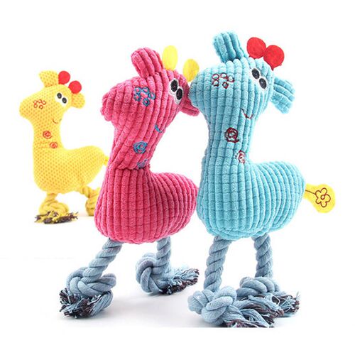 Cute Plush Giraffe Rope Pets Small Dogs Squeaky Interative T