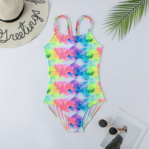 7-16Years Girls Kids Swimsuit Swimwear 2023 Tie Dye Children