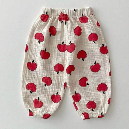 Summer Baby Clothes Linen Girls Pants Sweet Print Girls Trou