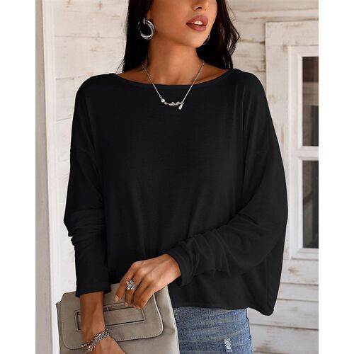 Tees Women Open Back Long Sleeve Beads Strap Top Fashion Sol