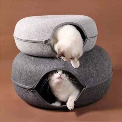 Donut Cat Bed Pet Cat Tunnel Interactive Game Toy Cat Bed Du